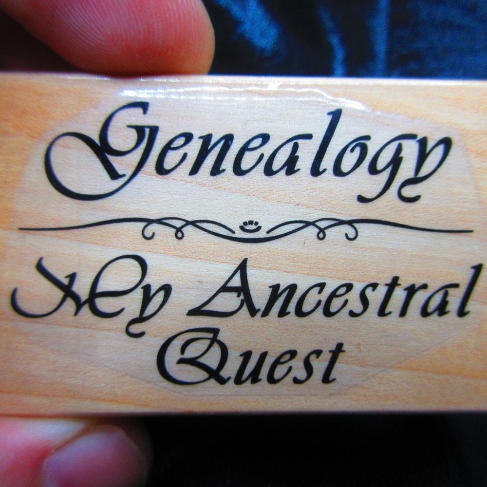 Genealogy My Ancestral Quest Rubber Wood Mounted Stamp 2.5" W- 1.5"